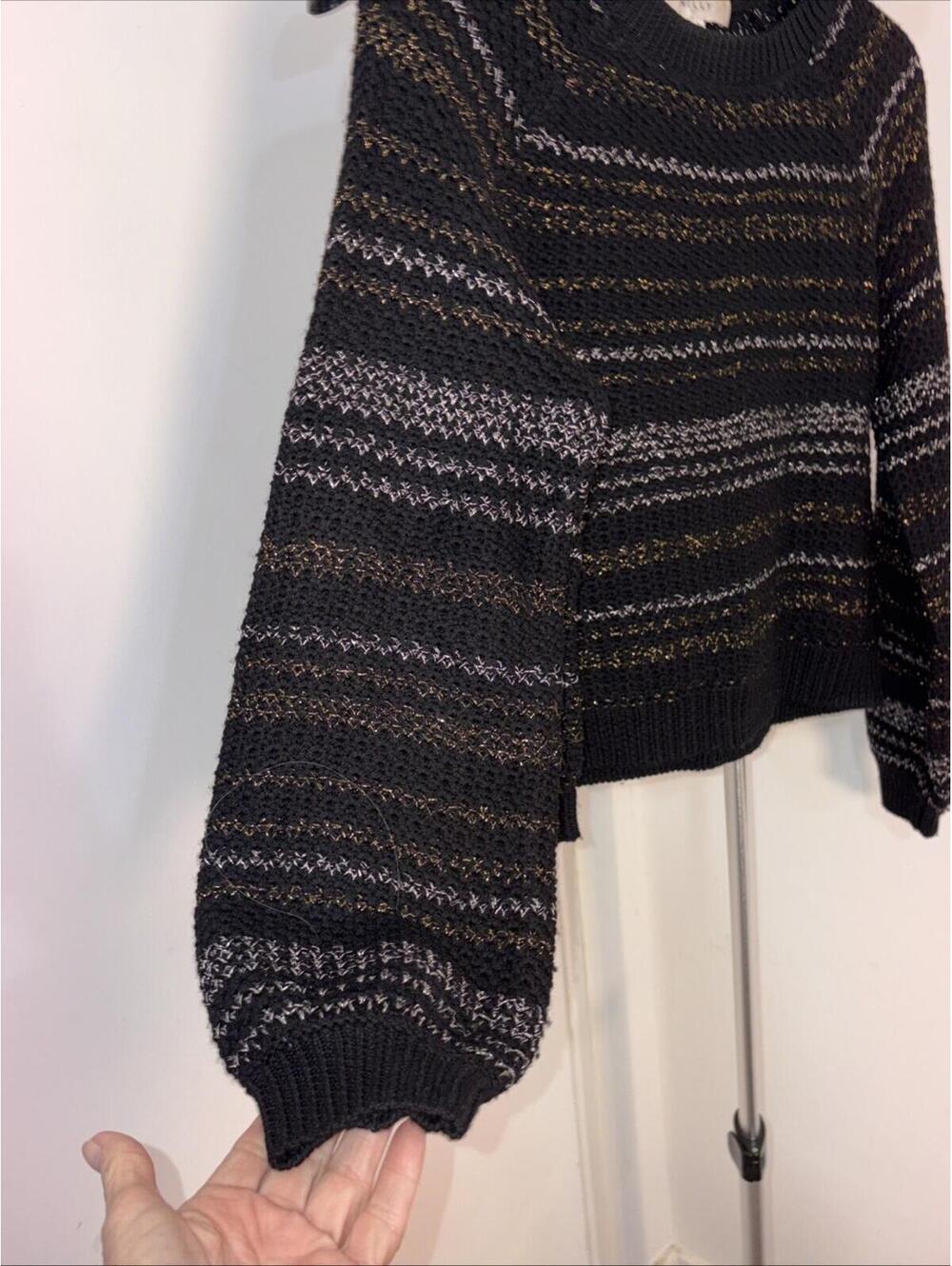 Milly metallic thread sweater size Small Cropped Boxy Puff Merino Wool - Picture 5 of 11